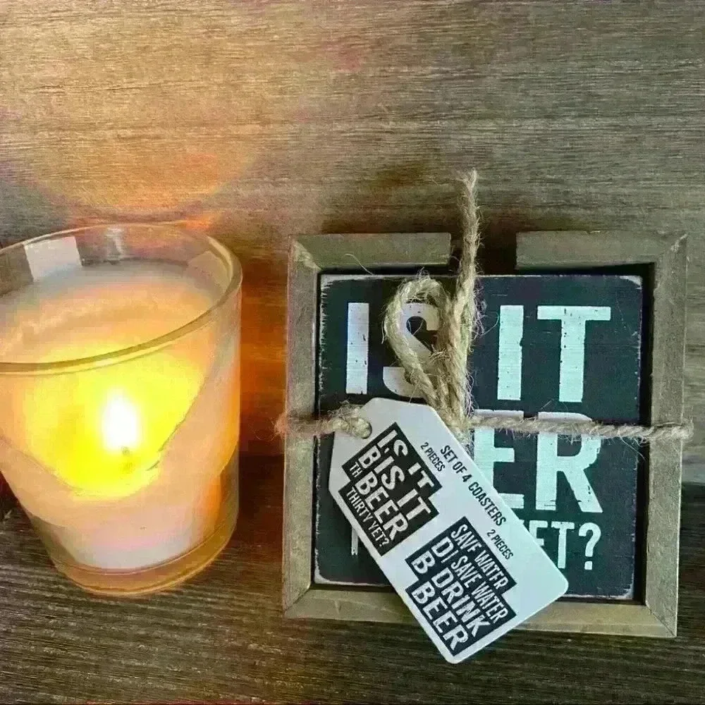 SAVE WATER DRINK BEER & IS IT BEER THIRTY YET? Set of 4 coasters and Cute Holder